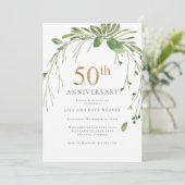 Invitation Aquarelle Vert Foncé Or 50e Anniversaire (Debout devant)