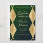 Invitation Aquarelle vert foncé or parties scintillant diaman (Devant)