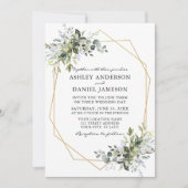 Invitation Aquarelle Vert Geo Cadre Mariage Photo Retour (Devant)