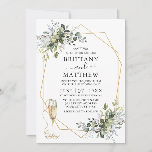 Invitation Aquarelle Vert Geo Cadre Verre Sage Vert (Devant)