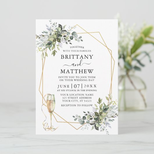 Invitation Aquarelle Vert Geo Cadre Verre Sage Vert (Debout devant)