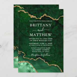 Invitation Aquarelle Vert Marbre Or Géode Agate Mariage
