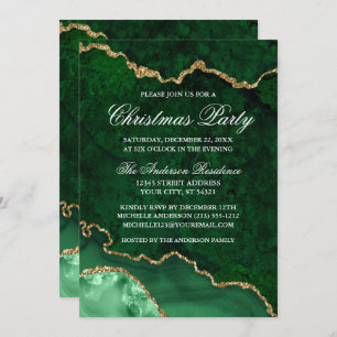 Invitation Aquarelle Vert Marbre Or Géographie Fête de Noël