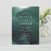 Invitation Aquarelle Vert Mariage moderne (Debout devant)