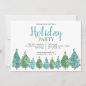 Invitation Aquarelle Vert Noël Arbres Fête Fête (Devant)