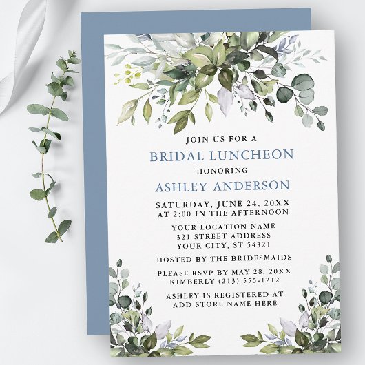 Invitation Aquarelle vert nuptiale déjeuner nuptiale Dusty bl
