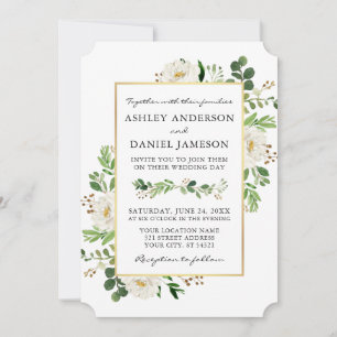 Invitation Aquarelle Vert Or Blanc Floral Mariage