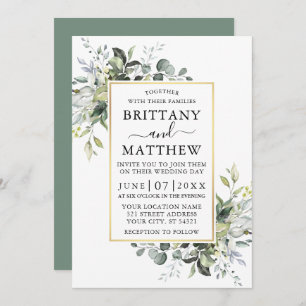 Invitation Aquarelle Vert Or Cadre Sage Vert Mariage