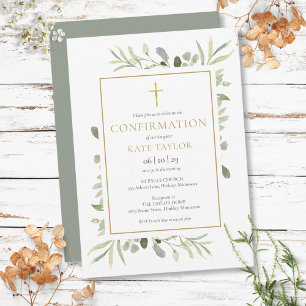 Invitation Aquarelle Vert Or Confirmation