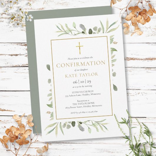 Invitation Aquarelle Vert Or Confirmation