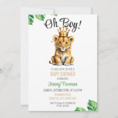 Invitation Aquarelle Vert & Or Cute Baby shower Lion (Devant)