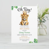 Invitation Aquarelle Vert & Or Cute Baby shower Lion (Debout devant)