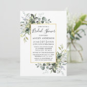 Invitation Aquarelle Vert Or Dusty Bleu Douche (Debout devant)