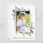 Invitation Aquarelle Vert Or Première Communion Photo (Devant)