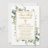 Invitation Aquarelle Vert Or Première Communion Photo (Dos)