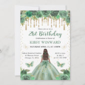 Invitation Aquarelle Vert & Or Princesse Anniversaire (Devant)