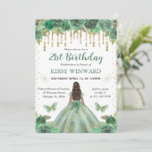 Invitation Aquarelle Vert & Or Princesse Anniversaire (Debout devant)