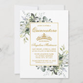 Invitation Aquarelle Vert Or Sage Vert Quinceanera (Devant)