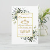 Invitation Aquarelle Vert Or Sage Vert Quinceanera (Debout devant)