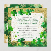 Invitation Aquarelle Vert & Or Shamrock St Patrick's Day (Devant / Derrière)