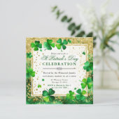 Invitation Aquarelle Vert & Or Shamrock St Patrick's Day (Debout devant)