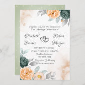 Invitation Aquarelle Vert orange Roses (Devant / Derrière)