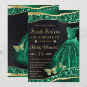 Invitation Aquarelle Vert Parties scintillant or robe Sweet s (Devant / Derrière)