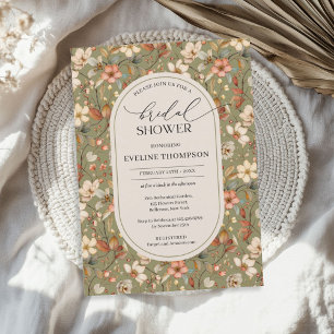 Invitation Aquarelle vert poussiéreux ivoire arche fleur sauv