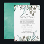 Invitation Aquarelle vert rustique Bat mitzvah d'hiver<br><div class="desc">Aquarelle feuille invitation bat mitzvah d'hiver conçue pour être rapidement et facilement customisé pour votre journée spéciale.</div>