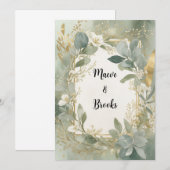 Invitation aquarelle vert sage et or (Devant / Derrière)