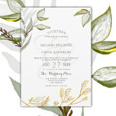 Invitation Aquarelle Vert Sauge et Feuillage Doré