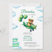 Invitation Aquarelle vert Teddy Bear Avion 5e anniversaire (Devant)