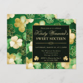 Invitation Aquarelle Vert & Trèfle Doré Sweet 16 (Devant / Derrière)