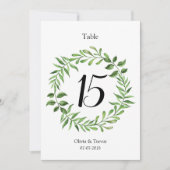 Invitation Aquarelle Vert Vert Wreath Numéro de tableau (Devant)