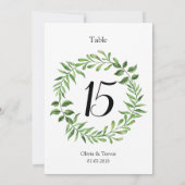 Invitation Aquarelle Vert Vert Wreath Numéro de tableau (Dos)
