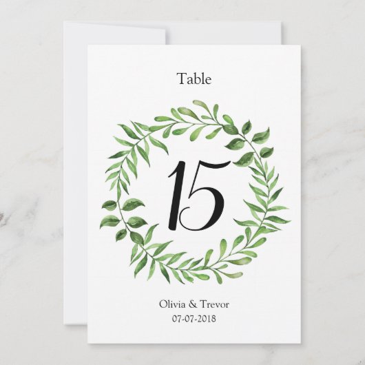 Invitation Aquarelle Vert Vert Wreath Numéro de tableau (Dos)