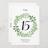 Invitation Aquarelle Vert Vert Wreath Numéro de tableau (Devant / Derrière)