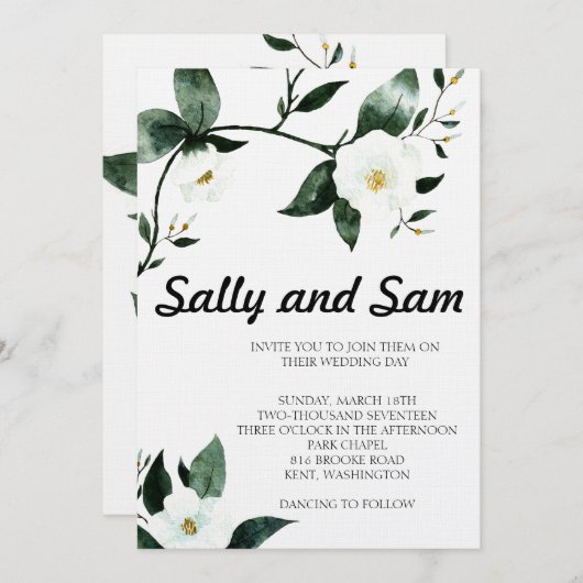 Invitation Aquarelle verte (Devant / Derrière)
