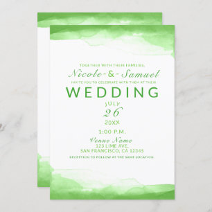 Invitation Aquarelle verte à la chaux Chic Mariage moderne