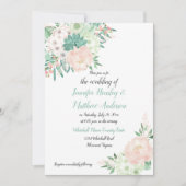 Invitation Aquarelle verte à la menthe et bleu Mariage floral (Devant)