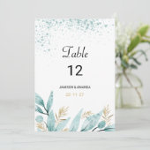 Invitation Aquarelle verte à la menthe feuillage Numéros de t (Debout devant)