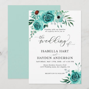 Invitation Aquarelle verte à la menthe Floral Mariage élégant