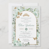 Invitation Aquarelle verte à la menthe Quinceanera (Devant)