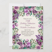 Invitation Aquarelle verte à la menthe violette Floral 75e an (Devant)