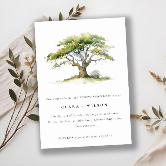 Invitation Aquarelle verte Anniversaire Mariage de chêne