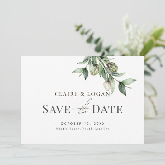 Invitation Aquarelle verte Artichoke Vert Enregistrer la date (Debout devant)