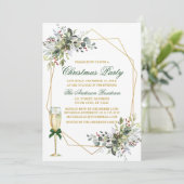 Invitation Aquarelle verte Berries Noël Or Vert (Debout devant)