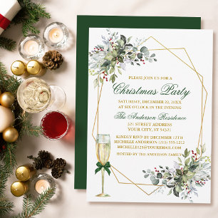 Invitation Aquarelle verte Berries Noël Or Vert