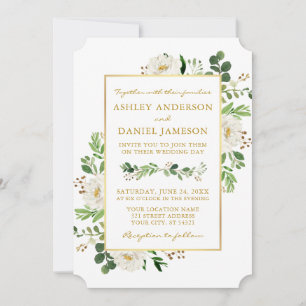 Invitation Aquarelle verte Blanc Floral Mariage or