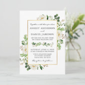 Invitation Aquarelle verte Blanc Floral Mariage photo (Debout devant)